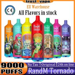 Randm Tornado 9000 Puff Fumot Puff 9000 Cigarettes jetables E avec code Puff 9k Vape 0% 2% 3% 5% Batterie rechargeable de 18 ml Vape