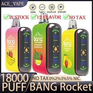 Originele BANG ROCKET 18000 PLUK Wegwerp VAPE Box Kit Dual Mode Puffs 18K 9K Oplaadbare mesh spiraal E-sigaretten 0% 2% 3% 5% VAPER 12 SMAVOREN BANG KING 9K TOT 18K