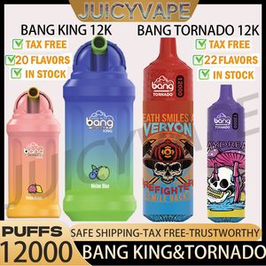 Bang King Original 12000 et Bang Tornado 12000 Puffs Pen de vape jetable 0% 2% 3% 5% 23 ml Cigarettes E préfabillées 650 mAh Batterie rechargeable 22 saveurs Puff 9k 12k 15K