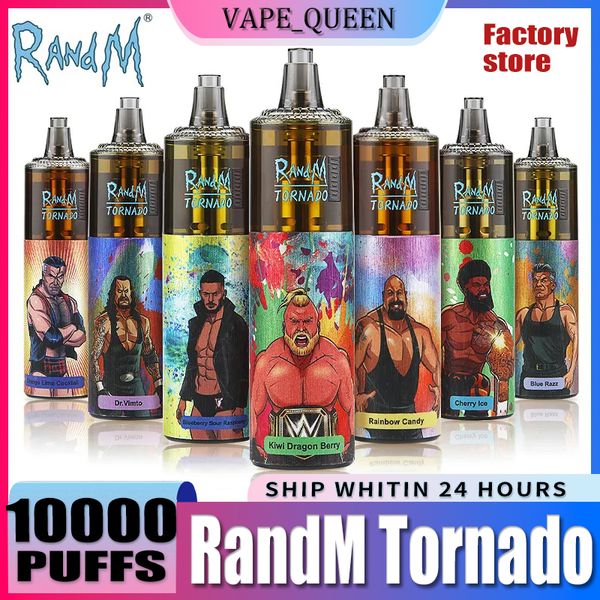 Original RandM Tornado 10000 Puffs Stylo Vape jetable E Cigarette Batterie rechargeable Contrôle du flux d'air Bobine de maille 20 ml 1100 mAh 10K Big Vapor Kit Vape 10000