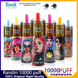 Original RandM Tornado Puff 10000 Plus Stylo Vape jetable Pod Dispositif Puff 10K Plus Cigarette électronique rechargeable en option