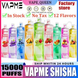 Original VAPME SHISHA 15000 Puffs Crystal Vape 15000 E-cigarettes jetables 650 MAh Batterie rechargeable 25 ml Pod prérempli Big Vapor Kit Puffs Vaper 15K