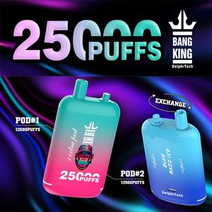 Bang King d'origine 25000 Puff Vapes Disposables Puffe E-Zigaretten 46ml Double pod 0,8 ohm Mesh Bobine 0% 2% 3% 5% 650 MAH Bettery Puffs 25K VS Bang 18000 18k Puff