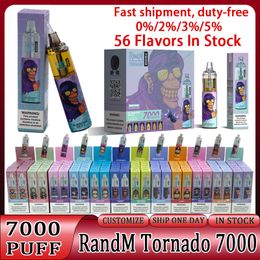 Originele RandM Tornado Puff 7000 Rookwolken 7K Wegwerpartikelen Vapes Pen Puff 7000 Elektronische sigaretten 14 ml Pod Mesh Coil 6 RGB Oplaadbaar Luchtverstelbaar 0% 2% 3% 5% Apparaat