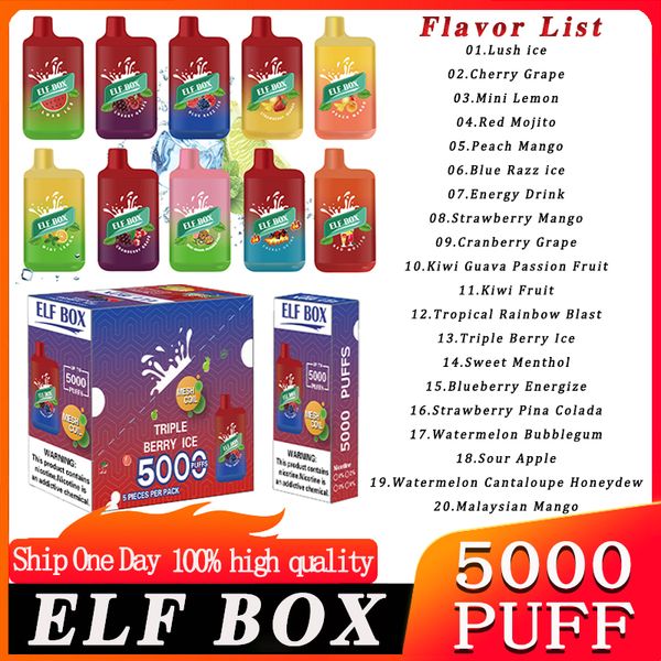 Original Elf Box 5000 Puff 5000 Cigarrillos electrónicos desechables BC Elf Bang Cigarrillo Vape BC5000 Puffs Vapes desechables Kit de dispositivo de pluma 650 mah 11 ml por llenado Bang 5000 Pod Bar