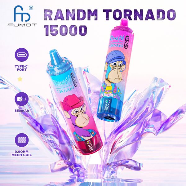 Original RandM vape tornado 15000 bouffées E-cigarettes jetables 20 ml Vape 0/2/3/5% batterie et huile présentées 41 saveurs disponibles