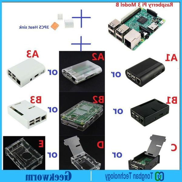 Envío gratuito Original Raspberry Pi 3 Modelo B 1 GB BCM2837 64 bits Quad-Core 12 GHz con WiFi Bluetooth ABS Estuche 3 piezas Kits de disipadores de calor Bqtol