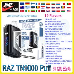 Originele RAZ TN9000 Bladerdeeg Wegwerp Vape Pen Elektronische Sigaret 12 ml 19 Smaken 650mAh Oplaadbaar Apparaat Bladerdeeg 9k Vape Groothandelaar