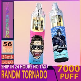 Stylo de vapes jetable original Randm Tornado 7000 bouffées avec bobine de maille de pod de 14 ml Batterie de 1000 mAh 6 RVB rechargeable Air réglable 0% 2% 3% 5% Puff de l'appareil 7k