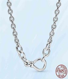 Original réel 925 en argent Sterling gros infini noeud chaîne collier ajustement Original breloques bijoux 317i2615805