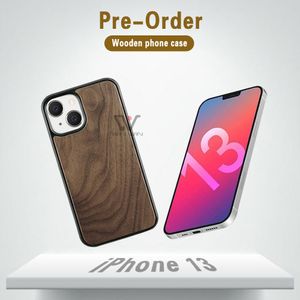Originele echte hout + TPU-telefoonzaken voor iPhone 13 Pro Max Mini Schokbestendig Houten Gevallen Cover