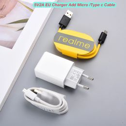 Chargeur REALME 5V 2A d'origine pour Realme 3 3I 5 5I V13 V3 7I C20 C15 C21 Q2I Q3 Q3S EU PLIG ADAPTAT 2A Micro / Type C Cable