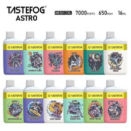 Stylos vape jetables rechargeables d'origine Tastefog Astro 7000 Puffs Kit de vape à bobine de maille 650mAh 12 saveurs avec lanière gratuite Vente chaude