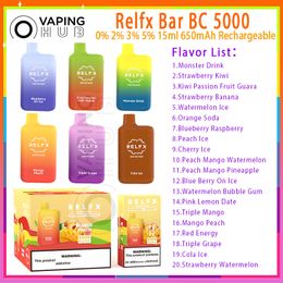 Originele Relfx Bar BC 5000 Bladerdeeg E-sigaretten Mesh Coil 15ml Voorgevulde Pod 650mAh Batterij 20 Smaken 0% 2% 3% 5% Niveau Rookwolken 5k Wegwerp Vape Pen Kit