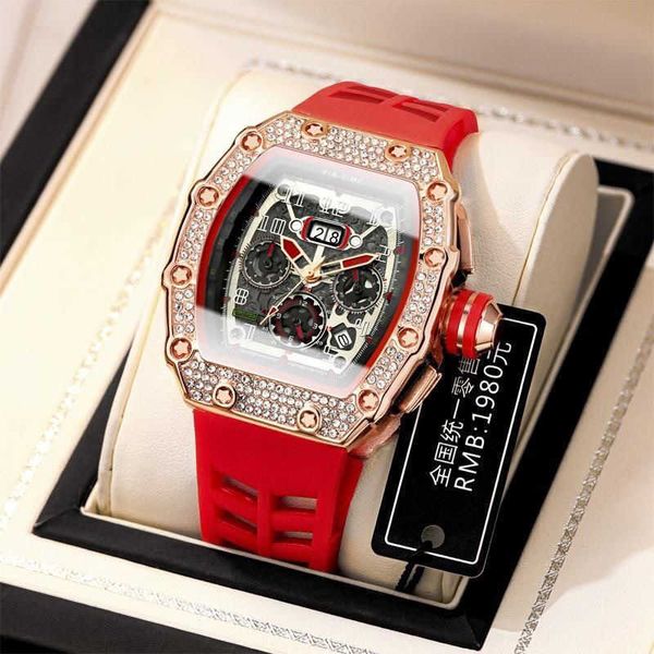 Montre Richardmill originale Richar Non mécanique pour hommes, gaz Tritium haut de gamme, beau Miller authentique site officiel, baril de vin incrusté de diamants 0GCZ