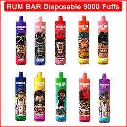 Original RUM BAR 9000 Puff Cigarette électronique jetable Vape Starter Kit 13,0 ml Batterie 600mAh Rechargeable E-Cigarette Vape