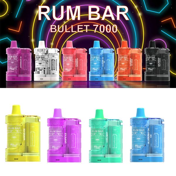 Original RUM BAR BULLET 7000 Puff Cigarette électronique jetable Vape Starter Kit 8,0 ml Batterie 600mAh rechargeable E-Cigarette Vape Pen