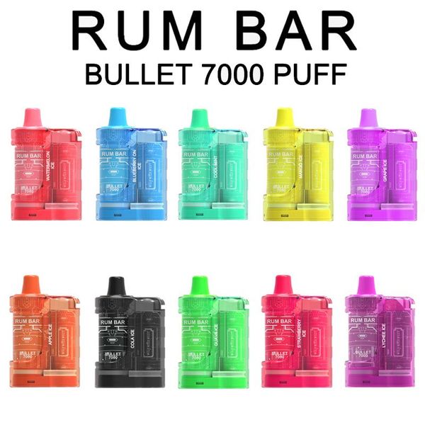 Original RUM BAR BULLET 7000 Puffs 0% 2% 5% Pods jetables Dispositif E cigarette Vape Kits 600mah Batterie Préremplie 8ML Pas de TAXE