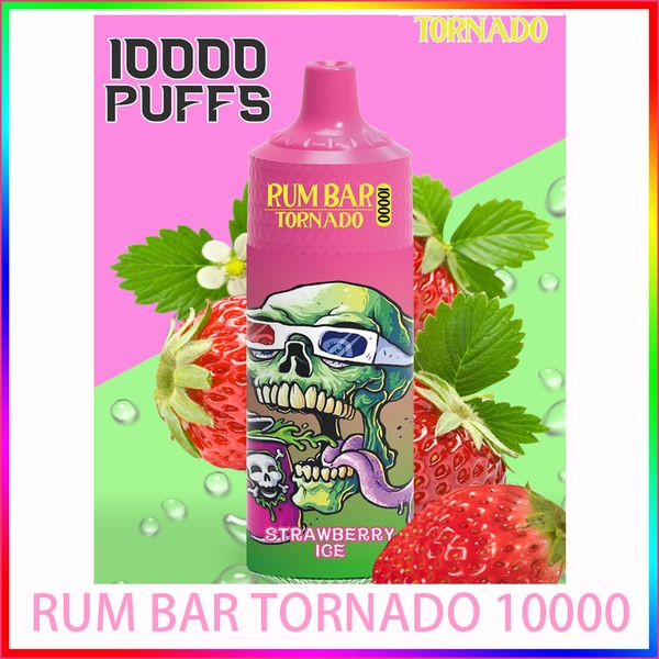 Original RUM BAR Tornado 10000 Puff Cigarette électronique jetable Vape Starter Kit 20,0 ml Batterie 550mAh rechargeable E-Cigarette Vape bang