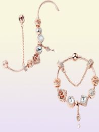 Originele S 925 Silver Rose Gold Crystal Lock Pendant Bracelet DIY kralen Charm Safety Chain armbanden Sieraden Holiday Gift6801008