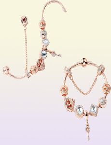 Original s 925 argent Rose or cristal serrure pendentif Bracelet bricolage perles charme chaîne de sécurité Bracelets bijoux cadeau de vacances7767623