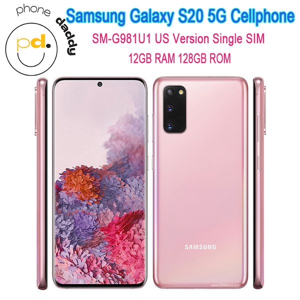 Original Samsung Galaxy S20 SM-G981U1 US Version 5G Téléphone mobile 6.2 '' 12 Go RAM 128 Go ROM NFC Triple Camera Qualcomm SM8250 Snapdragon 865 OCTA Core Cell Phone