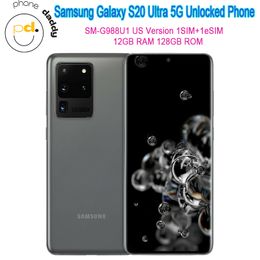 Originele Samsung Galaxy S20 Ultra G988U1 5G mobiele telefoon 12 GB RAM 128GB ROM 6.9 '' Snapdragon 865 Octacore Quad ontgrendeld Mobilephone