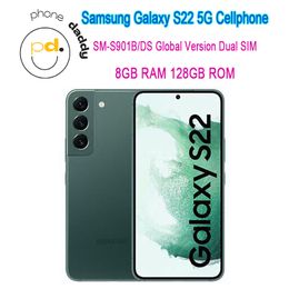 Originele Samsung Galaxy S22 SM-S901B/DS ontgrendelde 5G mobiele telefoon 6.1 "Snapdragon Octa Core 8GB RAM 128GB Mobilephone Dual Sim