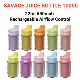 Original Savage vape Juice Bottle vape 10000 vapes bouffée jetable 10k cigarette électronique 22 ml 650 mah contrôle du flux d'air bobine de maille rechargeable 20 mg 30 mg 50 mg