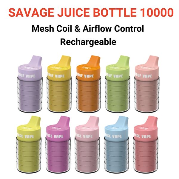 Original Savage vape jus bouteille vape 10000 puffbar E cigarette stylo vape jetable 22 ml contrôle du flux d'air bobine de maille Einweg Vape 10000 bouffées bang vape gros