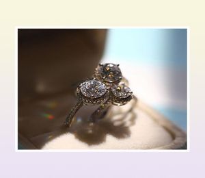 Originele stralende eervolle luxe sieraden 925 Sterling Silver Round Cut 5a Cubic Zirconia CZ Diamond verlovingsband Ring voor WOI9287564