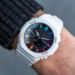 Origineel schokhorloge Digital Sport Quartz 2100 Unisex horloge White Rainbow Oak Series Afneembare en montage waterdichte wijzerplaat met originele doos