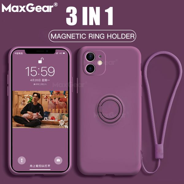 Fundas con soporte de anillo magnético de silicona originales para iPhone 12 11 Pro max XR XS X 8 7 6s 6 Plus, funda suave con soporte para coche