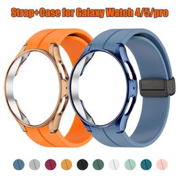 Originele Siliconen Band + Case Voor Samsung Horloge 4/5 40 44mm Horloge 5 Pro 45mm Magnetische Gesp band Galaxy Horloge 4 Classic 42 46mm