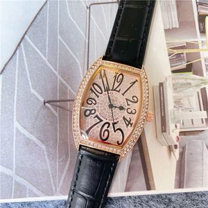Mode pleine marque montres femmes hommes mâle Tonneau diamant Style bracelet en cuir Quartz Muller horloge FM 28