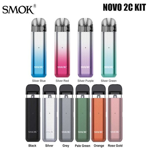 Batterie Vape 800mAh Smok Novo 2C Vape 800mAh avec 2 ml Novo Pod Clear / Novo 2x Meshed 0,8 ohm MTL Pod Electronic Cigarette Vaporizer