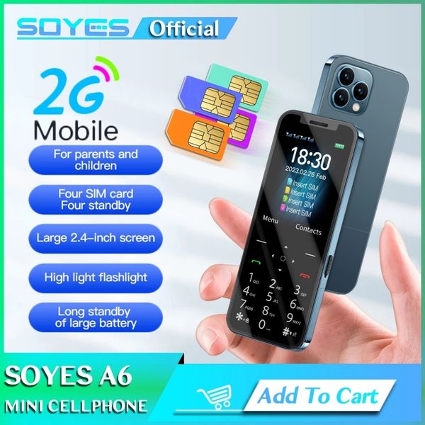 Original SOYES A6 4 quatre cartes SIM téléphone portable en veille simultanément débloqué GSM 2G Mini téléphone portable 2.4 