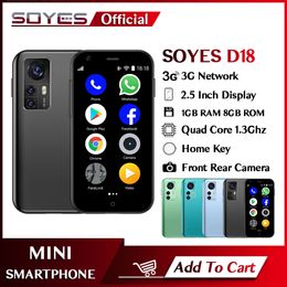 Originele Soyes D18 Mini Android mobiele telefoons 3D Glass Body Dual Sim Card Google Play Unlocked Smartphone 3G Network Compacte mobiele telefoon