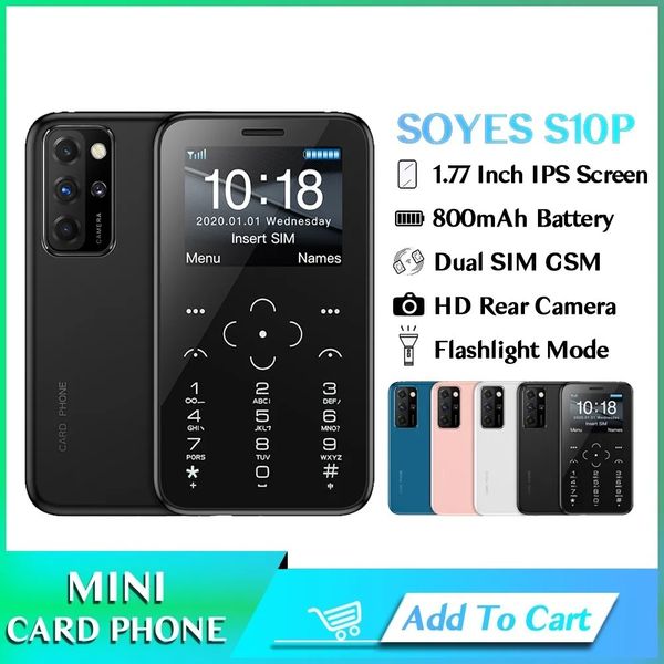 Original SOYES S10P Mini teléfono con tarjeta 2G GSM 800mAh 1,77 ''MTK6261M teléfono móvil ultrafino de moda para niños teléfono con tarjeta pequeña