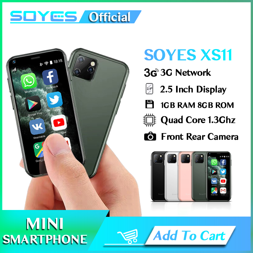 Original Soyes XS11 Mini Android Cell Phone 3D Glass Body Dual Sim Google Play Market Söta smarttelefongåvor för barnflickvän