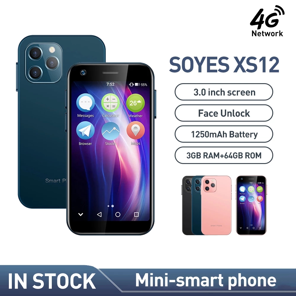 Оригинальные Soyes XS12 Маленький смартфон сотовые телефоны Google Player Player 3GB RAM 64GB ROM 4G LTE 3.0 