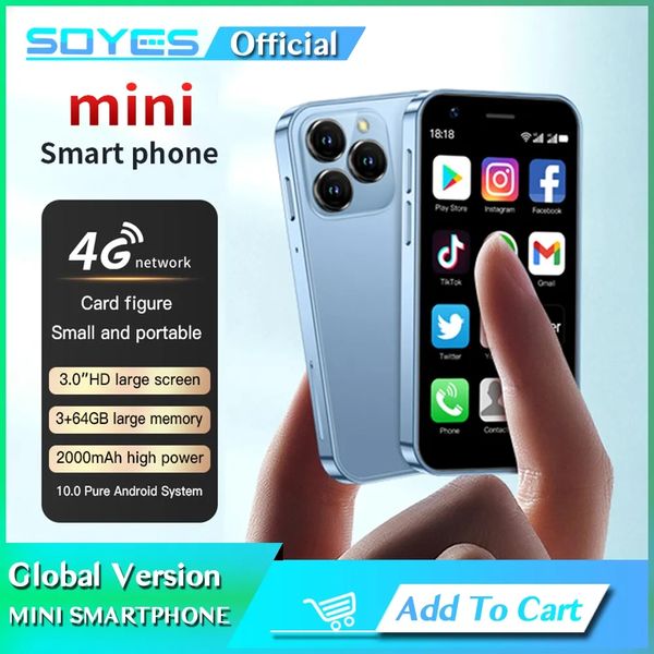 Original SOYES XS16 Mini 3.0 pouces téléphone portable intelligent débloqué 4G LTE 3GB RAM 64GB ROM Android 10.0 Quad Core 2000mAh Type C double cartes SIM en veille petit téléphone portable