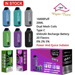 Original Spirit Dance 16000 16K Puffs Vape 650mAh Type-C Opladen 20ml Voorgevulde pod met batterij en Ejuice Indiator 20 smaken 0% 2% 5% Wegwerp E-sigaretten