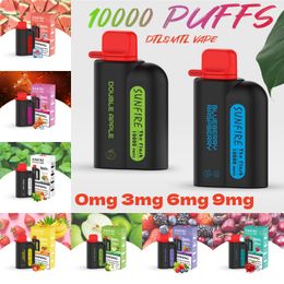 Originele Sunfire 10000 Puffs Wegwerp E Sigaret DTL MTL 20ml voorgevuld 650 mAh Oplaadbaar apparaat Big Vapor 0 mg 3 mg 6 mg 9 mg Super Smoke in Frankrijk Dubai Gratis schip