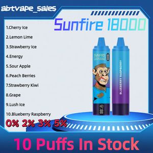 Sunfire d'origine 18000 Puff 18k 25 ml Dispostable Vape Pen Pod Device 0% 2% 3% 5% Affichage d'écran Puff 12000 Rechargeable E Cigarette clignotant Vape en France en Allemagne Espagne