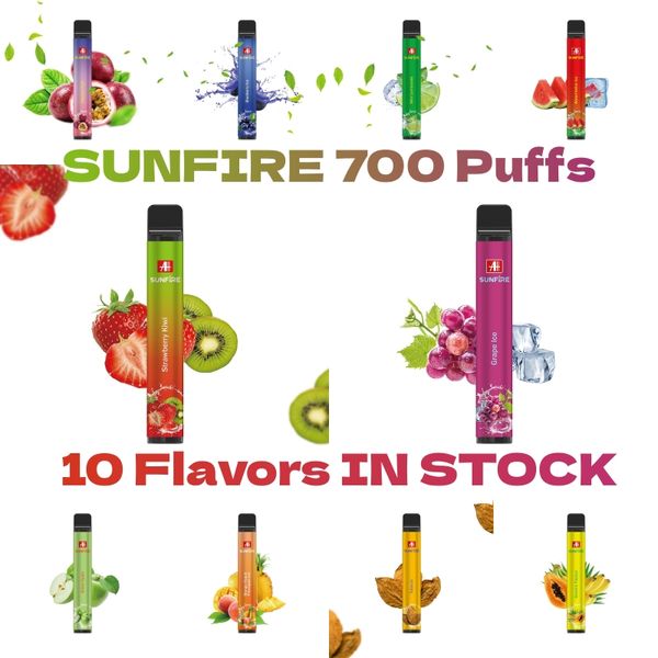 Original SUNFIRE 700 800Puffs Desechable Vape Pen Kits de cigarrillos electrónicos 550mAh Batería 2ml Capacidad Vapes Shenzhen Vaporizador portátil Barras precargadas Vapor al por mayor