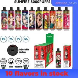 Originele Sunfire 8000 Puff Tornado 0mg 20 mg 30 mg 50 mg 18 ml Voorgevulde Vapes 600mAh Oplaadbare luchtstroom Verstelbaar 10 smaken Shenzhen Groothandel Puff 9000 9K 10K 12K 12K 12K