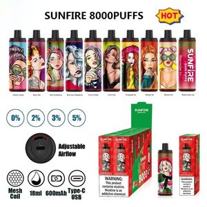 Sunfire 8000 Puffs 8k 8k Vape Pen Kit Pods Vapers DePechables Dispositif 18 ml Refipillable 600mAh RECHARGE AIrflow Radiot Dispositif 0% 2% 5% par Aierbota