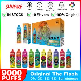 Originele Sunfire 9000 Puffs wegwerpvape Pen Elektronische sigaretten 18 ml POD MESH MEIL 6 Gloeiende kleuren Oplaadbaar 600 mAh Batterij 9K 12K Puff Apparaat