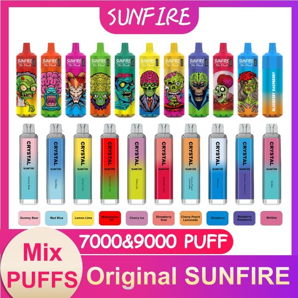 Original UE EE. UU. Reino Unido Sunfire vape 7000 9000 Puff vape desechable Pod Batería Cigs recargables puff 7000 9K Vape Pen 20 sabores puffs vaper